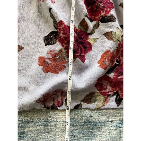 ANA Blue Red Floral Bell Sleeve Peasant Blouse w Choker V Neckline Medium - Picture 5 of 7
